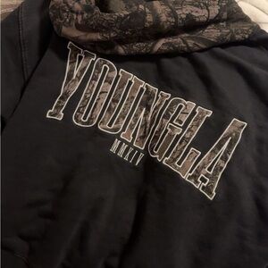 YoungLA Black Hoodie with Camouflage Hood